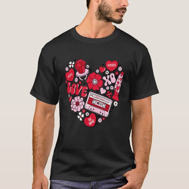 Retro Love Valentines Day XOXO Conversation Hearts T-Shirt (Front)
