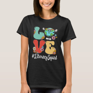 Retro Love World Earth Day 2023 Literacy Squad Tea T-Shirt