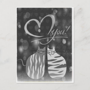 Retro Love You Bubbly Hearts Cats In Love Postcard