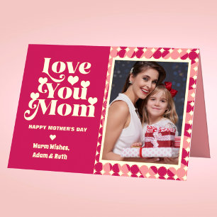 Retro Love You Mum Personalised Photo Mothers Day Foil Greeting Card