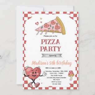 Retro love you two pizza invitation