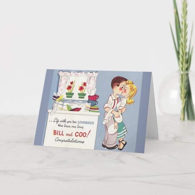 Retro Lovebirds Anniversary Greeting Card (Front)