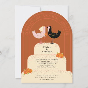 Retro Lovebirds Wedding Cake Arched Couples Shower Invitation