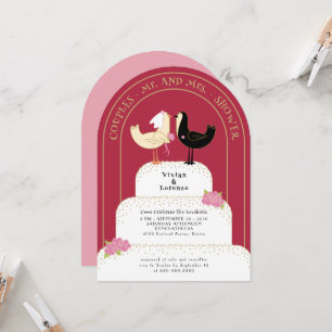 Retro Lovebirds Wedding Cake Arched Couples Shower Invitation