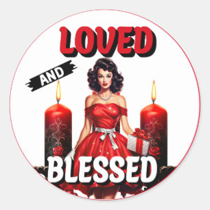 Retro Loved and Blessed Pinup Classic Round Sticker