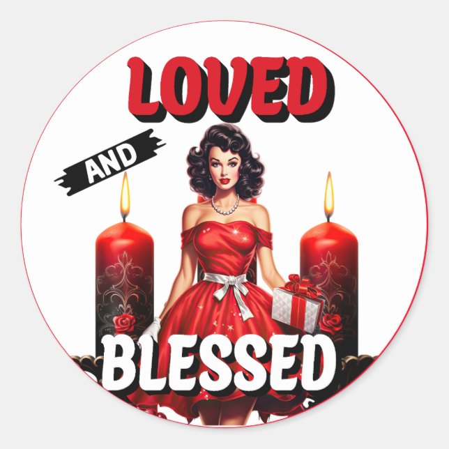 Retro Loved and Blessed Pinup Classic Round Sticker (Front)