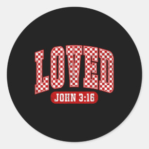 Retro Loved John 3-16 Christian Loves Valentines D Classic Round Sticker
