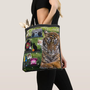 Retro Lover Tiger Personalized Photos Dates Quotes Tote Bag