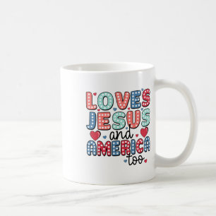 Retro Loves Jesus And America Too God Christian 4t Coffee Mug
