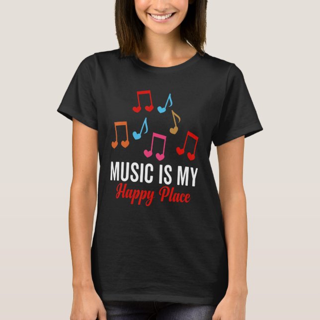 Retro LP Cassette CD Mp3 Music Is My Happy Place T-Shirt (Front)