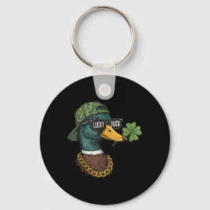 Retro Lucky Duck Shamrock St Patricks Day Hunting Key Ring