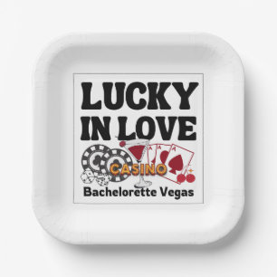 Retro Lucky In Love Vegas Bachelorette Paper Plate
