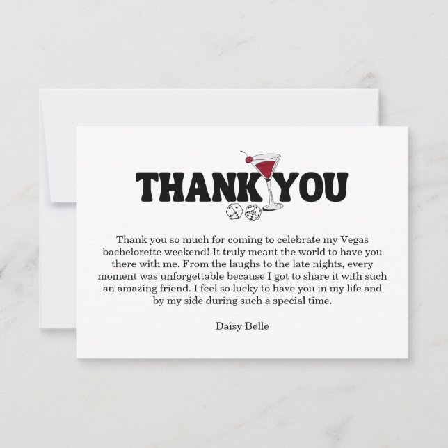 Retro Lucky In Love Vegas Bachelorette   Thank You Card (Front)