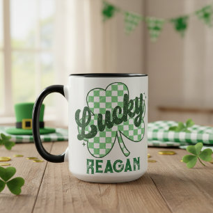 Retro Lucky Shamrock St Patrick's Day Monogram Mug