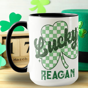 Retro Lucky Shamrock St Patrick's Day Monogram Mug