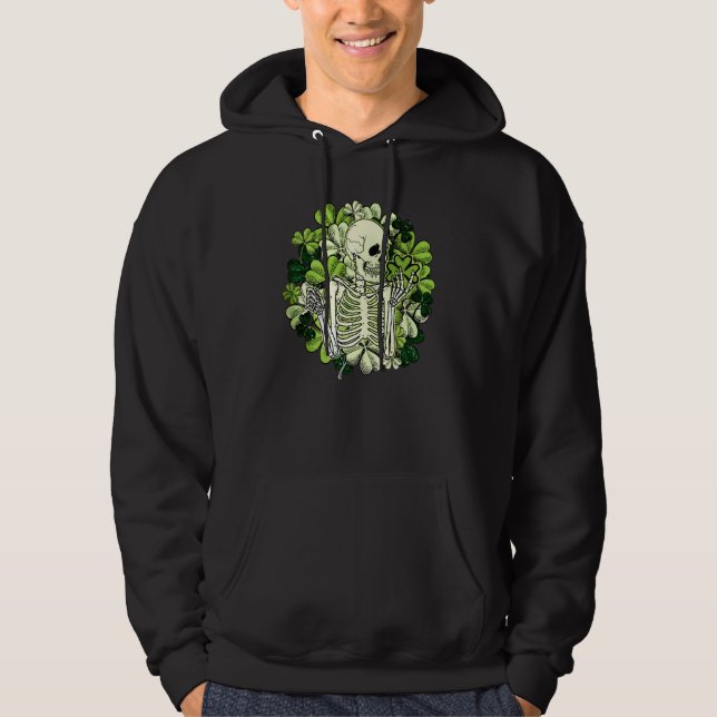Retro Lucky Skeleton Shamrocks C Patrick's Day Out Hoodie (Front)