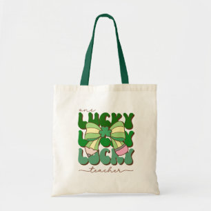 Retro Lucky Teacher with Coquette Pencil Bow Tote Bag