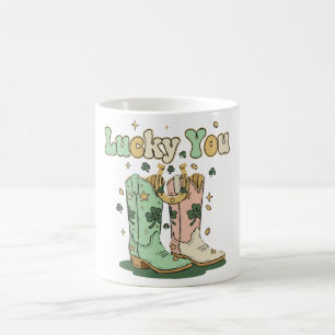 Retro Lucky You Cowboy Boots St. Patrick’s Day Coffee Mug