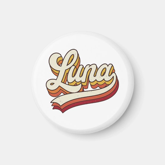 Retro Luna Name 70s Vintage Design Magnet (Front)