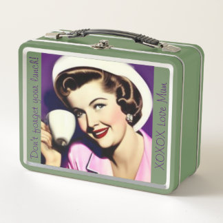 Retro lunch box with 1950s stylized woman