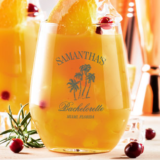 Retro Luxe Beach Bachelorette Logo Girls Trip Stemless Wine Glass