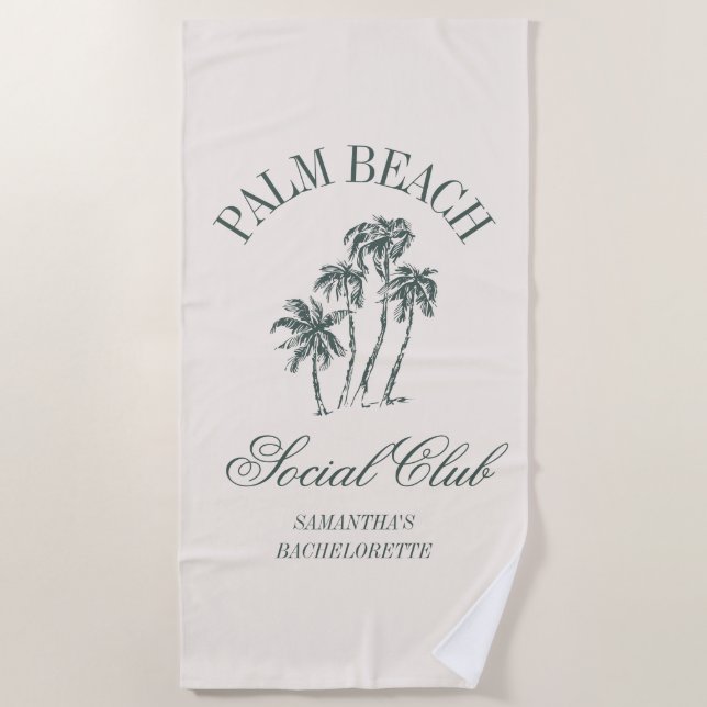 Retro Luxe Beach Social Club Logo Bachelorette  Beach Towel (Front)