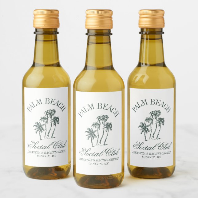 Retro Luxe Beach Social Club Logo Bachelorette  Wine Label (Bottles)