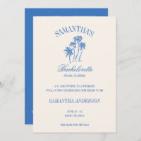 Retro Luxe Blue Beach Bachelorette Logo Girls Trip