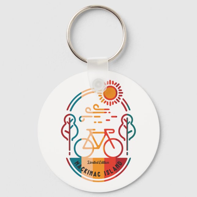 Retro Mackinac Island Bike Trail Key Ring (Front)
