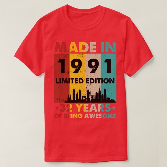 Retro Made In 1991 Limited Edition 32 Years of Bei T-Shirt (Design Front)