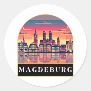 Retro Magdeburg Skyline Classic Round Sticker