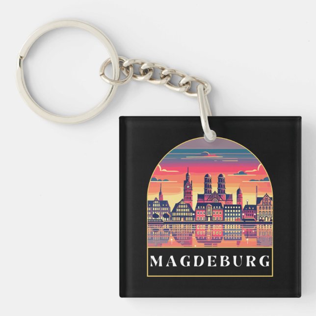 Retro Magdeburg Skyline  Key Ring (Front)
