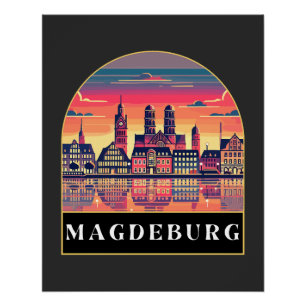 Retro Magdeburg Skyline  Poster