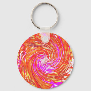 Retro Magenta and Autumn Colors Floral Swirl Key Ring