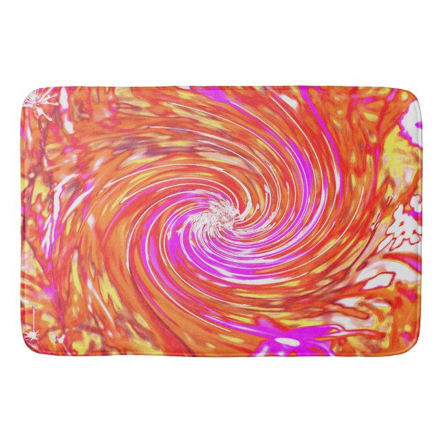 Retro Magenta and Autumn Colours Floral Swirl Bath Mat (Front)
