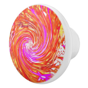 Retro Magenta and Autumn Colours Floral Swirl Ceramic Knob