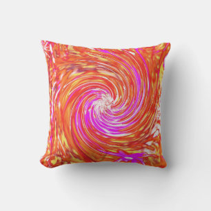 Retro Magenta and Autumn Colours Floral Swirl Cushion