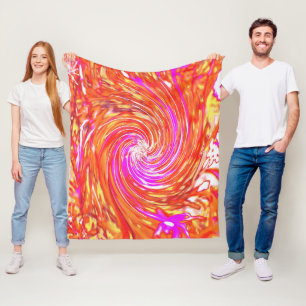 Retro Magenta and Autumn Colours Floral Swirl Fleece Blanket