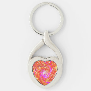 Retro Magenta and Autumn Colours Floral Swirl Key Ring
