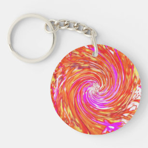 Retro Magenta and Autumn Colours Floral Swirl Key Ring