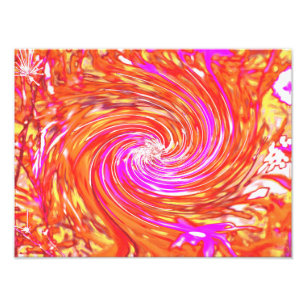 Retro Magenta and Autumn Colours Floral Swirl Photo Print