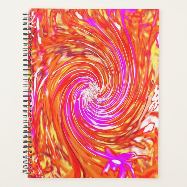 Retro Magenta and Autumn Colours Floral Swirl Planner (Front)