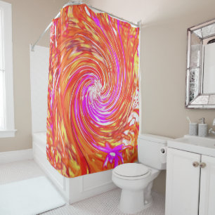 Retro Magenta and Autumn Colours Floral Swirl Shower Curtain