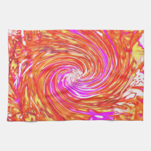 Retro Magenta and Autumn Colours Floral Swirl Tea Towel