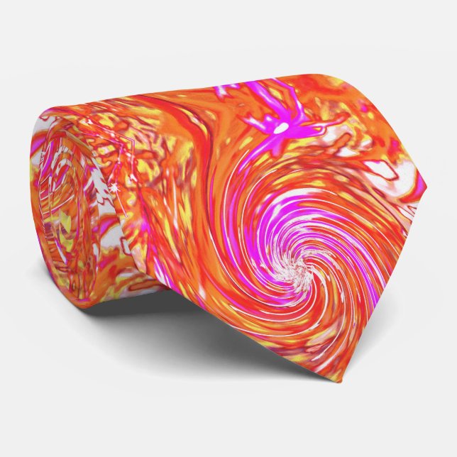 Retro Magenta and Autumn Colours Floral Swirl Tie (Rolled)