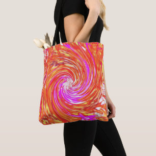 Retro Magenta and Autumn Colours Floral Swirl Tote Bag