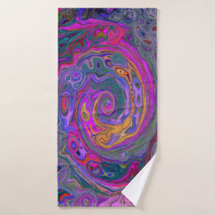 Retro Magenta, Green and Orange Abstract Swirl Bath Towel