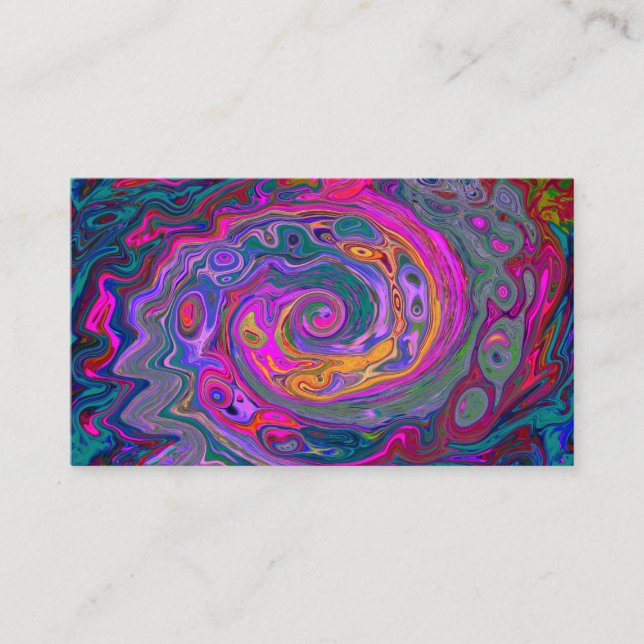 Retro Magenta, Green and Orange Abstract Swirl Business Card (Front)