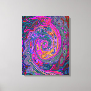 Retro Magenta, Green and Orange Abstract Swirl Canvas Print