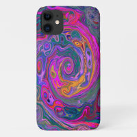 Retro Magenta, Green and Orange Abstract Swirl